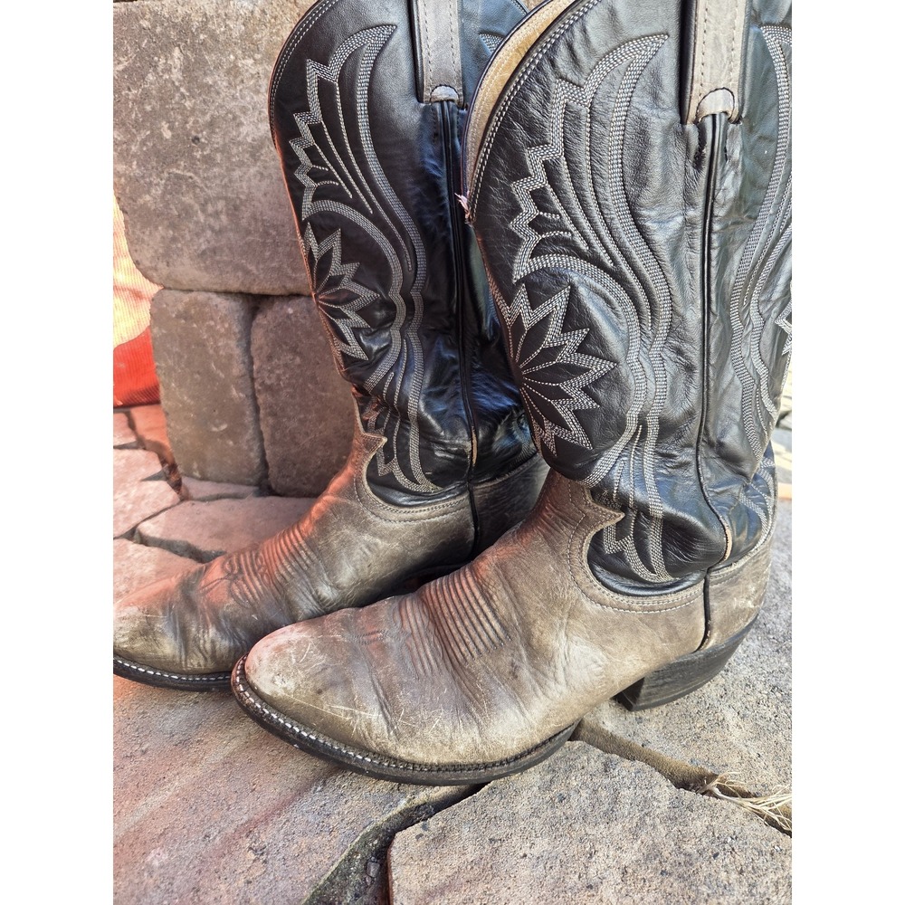 Tony Lama Mens 7 D Black Leather Western Cowboy Boots Floral Embroidered 6200-10